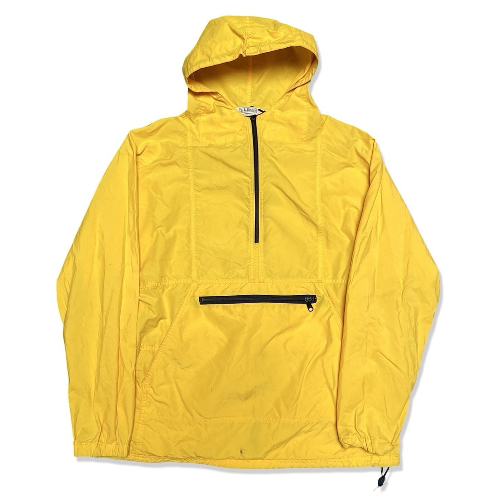 Vintage LL Bean Yellow Anorak Pullover Jacket Men's XL Hooded 1/4 Zip